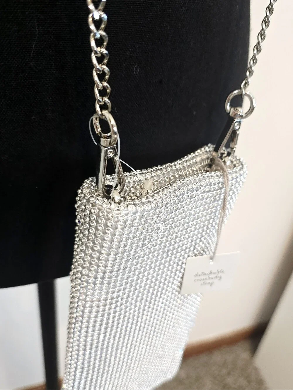 Silver Rhinestone Crystal Phone Bag Glam Y2K Evening Crossbody Concert Sparkle